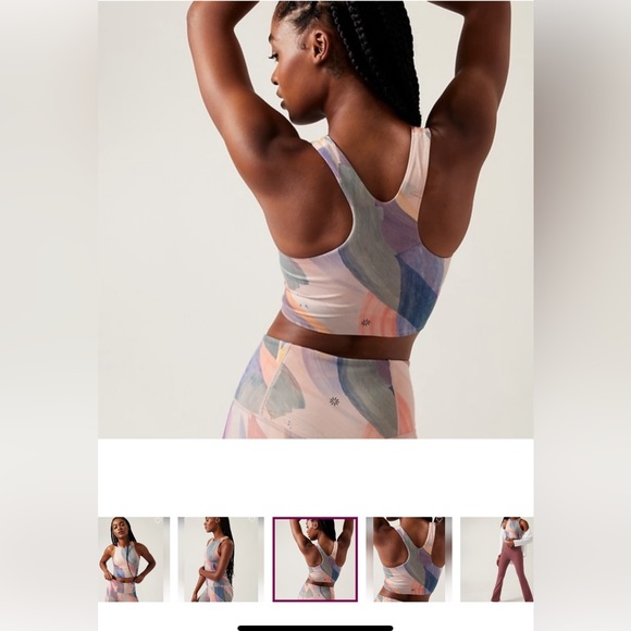 Athleta Conscious Crop Sport Bra Cup 1X D-DD Orchid Pink Watercolor Print - Picture 2 of 9